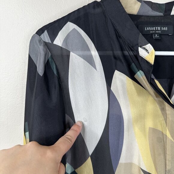 Lafayette 148 Blouse Womens Small Brayden Ornamental Mosaic Silk Button Front - Picture 5 of 13